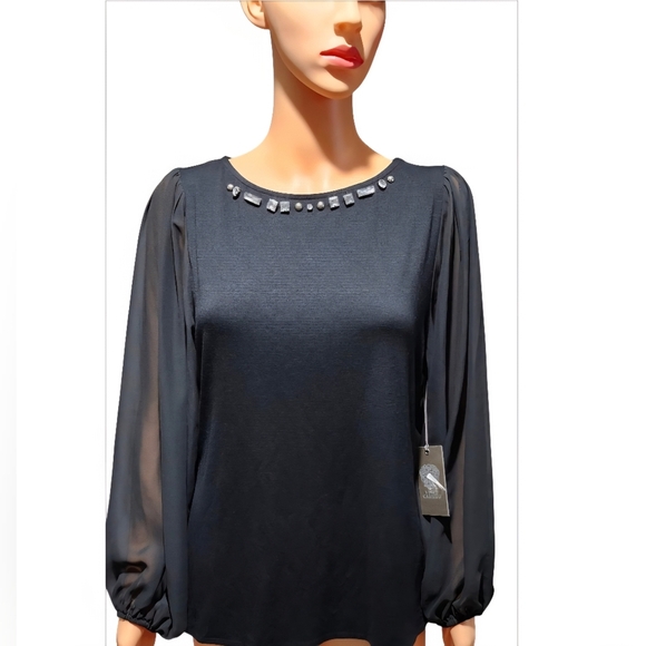 Vince Camuto Black Blouse with Embellished Neckline - Picture 1 of 5